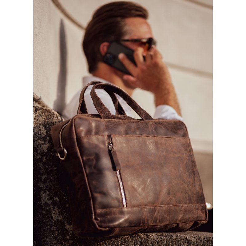 PRIDE&SOUL sacoche pour ordinateur portable RAILEY, cuir, marron, 15 pouces